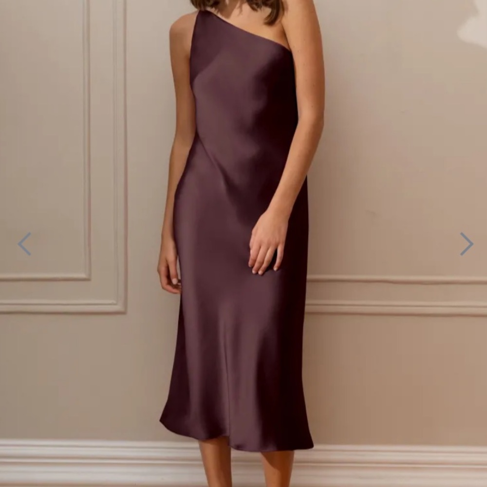 Jenny Yoo mahogany one shoulder silk slip dress